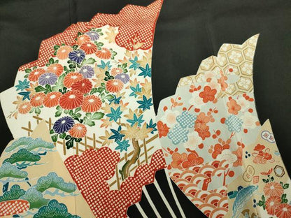 平和屋着物■豪華黒留袖　友禅　作家物　扇面花松文　正絹　逸品　DABK6850ya