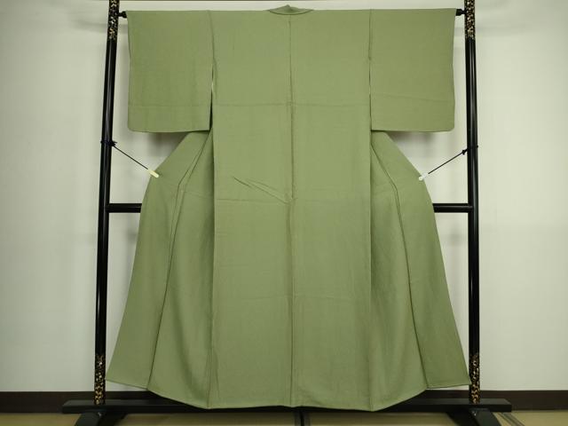 平和屋着物■上質な色無地　唐草地紋　松葉色　正絹　逸品　DABK6863ya