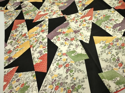 平和屋着物■上質な小紋　型染め　花鳥文　黒地　正絹　逸品　DABK6864ya