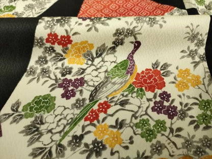 平和屋着物■上質な小紋　型染め　花鳥文　黒地　正絹　逸品　DABK6864ya