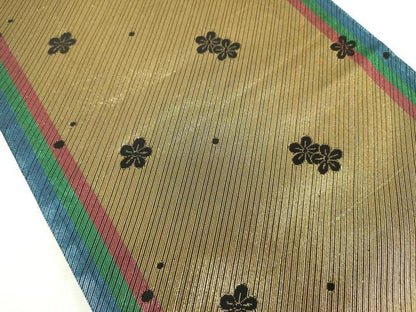 平和屋着物◎佐賀錦　両面　六通柄袋帯　舞梅文　黒地　金糸　正絹　逸品　DABK6875ya