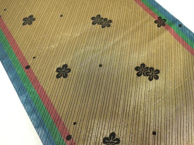 平和屋着物◎佐賀錦　両面　六通柄袋帯　舞梅文　黒地　金糸　正絹　逸品　DABK6875ya