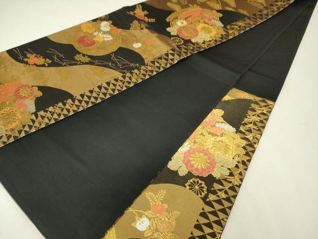 平和屋着物◎六通柄袋帯　唐織　草花丸文　黒地　金銀糸　正絹　逸品　DABK6881ya