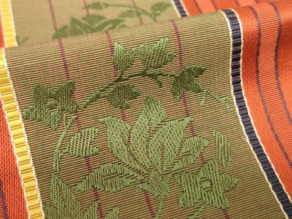 平和屋着物◎本場筑前博多織　半幅帯　草花間道　田中利弘作　証紙付き　正絹　逸品　DABK6883ya