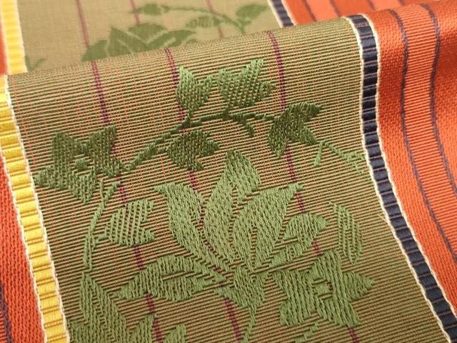 平和屋着物◎本場筑前博多織　半幅帯　草花間道　田中利弘作　証紙付き　正絹　逸品　DABK6883ya