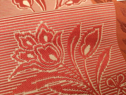 平和屋着物◎本場筑前博多織　半幅帯　更紗花間道　証紙付き　正絹　逸品　DABK6884ya