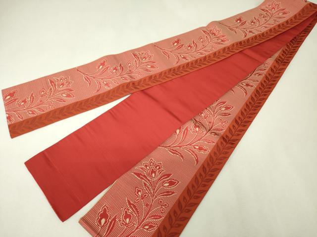 平和屋着物◎本場筑前博多織　半幅帯　更紗花間道　証紙付き　正絹　逸品　DABK6884ya