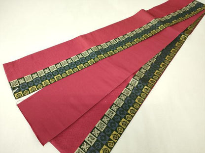 平和屋着物◎本場筑前博多織　半幅帯　市松吉祥文　正絹　逸品　DABK6885ya