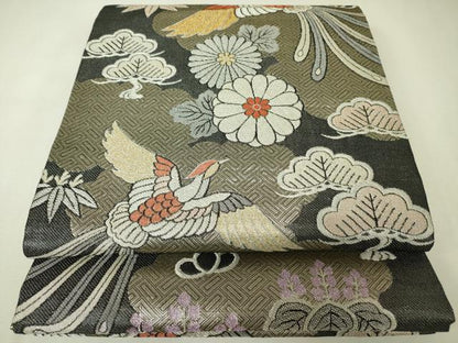平和屋着物◎佐賀錦　六通柄袋帯　鳳凰花松文　金銀糸　正絹　逸品　DABK6890ya