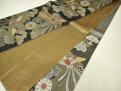 平和屋着物◎佐賀錦　六通柄袋帯　鳳凰花松文　金銀糸　正絹　逸品　DABK6890ya