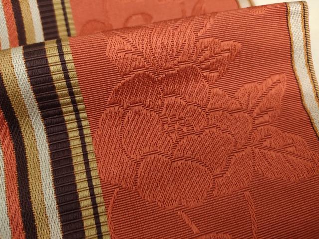 平和屋着物◎本場筑前博多織　半幅帯　草花間道　脇山公詞作　証紙付き　正絹　逸品　DABK6899ya