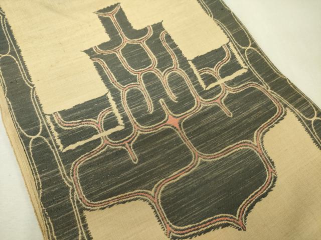 平和屋着物◎八寸名古屋帯　紬地　抽象文様　正絹　逸品　DABK6902ya