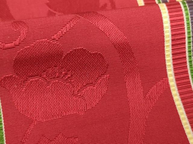平和屋着物◎本場筑前博多織　半幅帯　草花間道　正絹　逸品　DABK6904ya