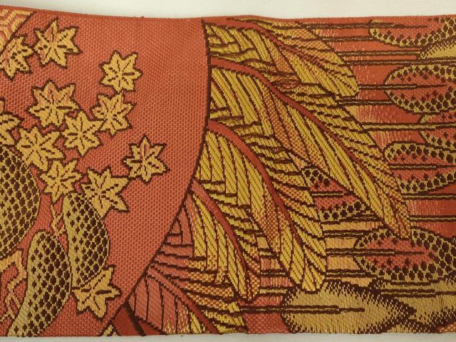 平和屋着物◎本場筑前博多織　八寸名古屋帯　風景文　金糸　正絹　逸品　DABK6906ya