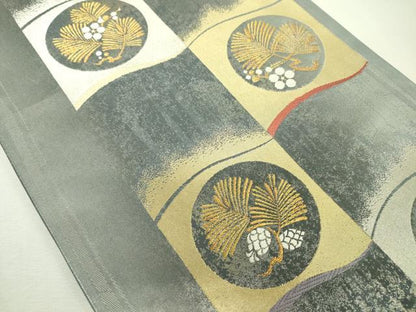 平和屋着物◎六通柄袋帯　唐織　松葉丸文　あやぎぬ　綾　金銀糸　正絹　逸品　DABK6916ya