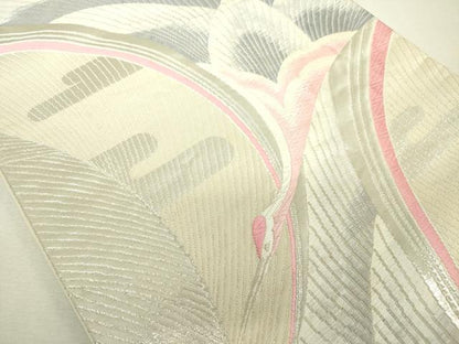 平和屋着物◎六通柄袋帯　唐織　飛鶴文　銀糸　正絹　逸品　DABK6948ya
