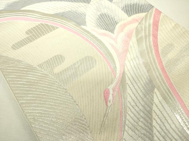 平和屋着物◎六通柄袋帯　唐織　飛鶴文　銀糸　正絹　逸品　DABK6948ya