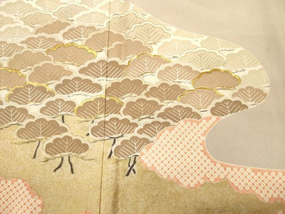 平和屋着物■豪華色留袖　刺繍　雲取り松文　鹿の子　金彩　正絹　逸品　DABK6968ya
