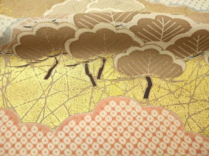 平和屋着物■豪華色留袖　刺繍　雲取り松文　鹿の子　金彩　正絹　逸品　DABK6968ya