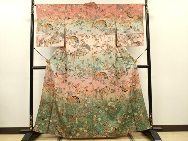 平和屋着物■訪問着　吉祥鳳凰花蝶文　暈し染め　金彩　正絹　逸品　DABK6971ya