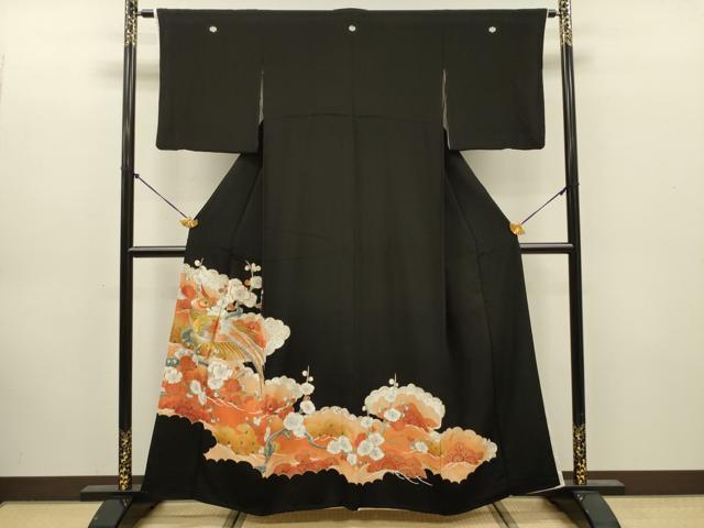 平和屋着物■豪華黒留袖　駒刺繍　尾長鳥　枝梅　金銀糸　正絹　逸品　DABK6972ya