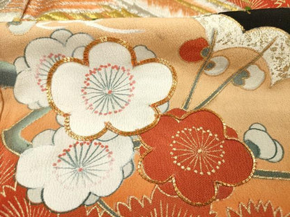 平和屋着物■豪華黒留袖　駒刺繍　尾長鳥　枝梅　金銀糸　正絹　逸品　DABK6972ya