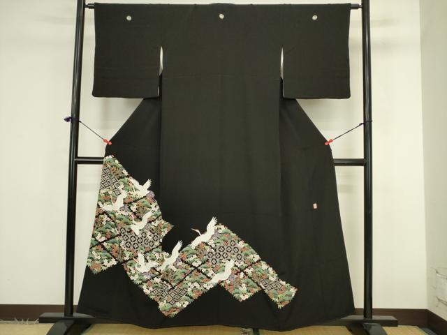 平和屋着物■豪華黒留袖　刺繍　飛鶴花松文　金彩　正絹　逸品　DABK6973ya
