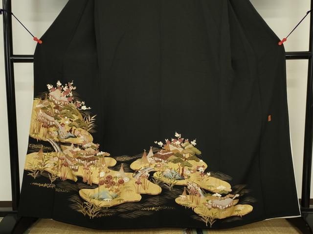 平和屋着物■豪華黒留袖　作家物　風景花松文　金彩　正絹　逸品　DABK6982ya
