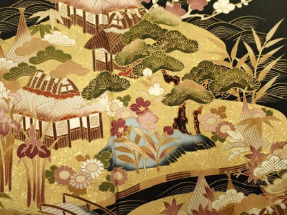 平和屋着物■豪華黒留袖　作家物　風景花松文　金彩　正絹　逸品　DABK6982ya
