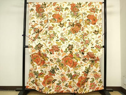 平和屋着物■豪華振袖　駒刺繍　更紗花鳥文　金彩　正絹　逸品　DABK6988ya