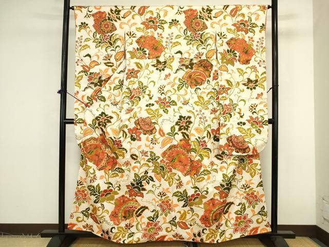 平和屋着物■豪華振袖　駒刺繍　更紗花鳥文　金彩　正絹　逸品　DABK6988ya