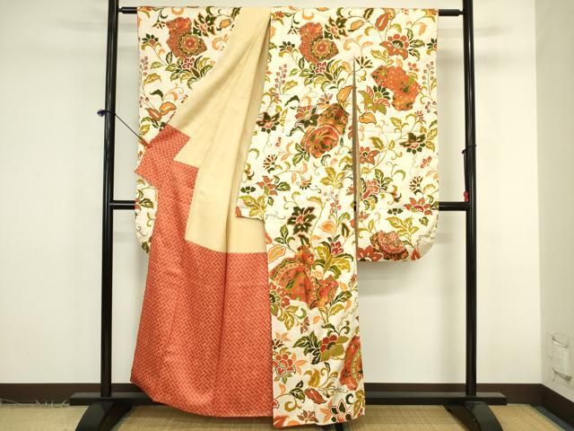 平和屋着物■豪華振袖　駒刺繍　更紗花鳥文　金彩　正絹　逸品　DABK6988ya