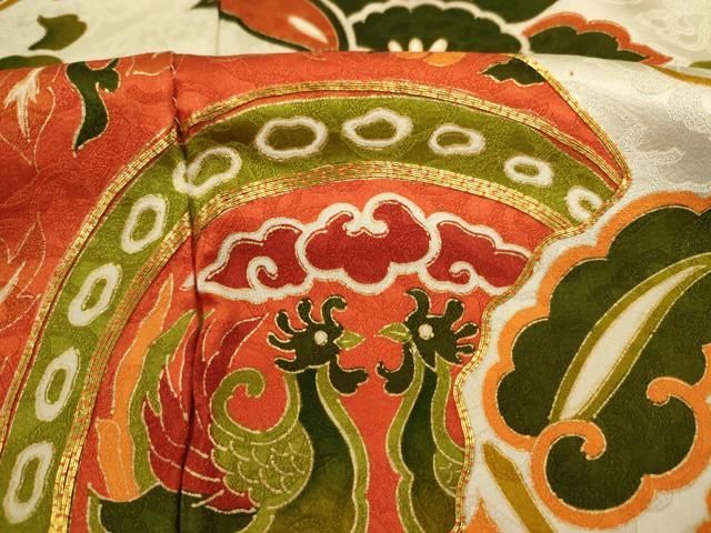 平和屋着物■豪華振袖　駒刺繍　更紗花鳥文　金彩　正絹　逸品　DABK6988ya