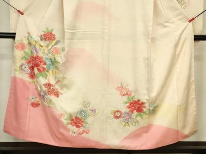 平和屋着物■豪華振袖　駒刺繍　花鳥文　暈し染め　金彩　正絹　逸品　DABK6990ya