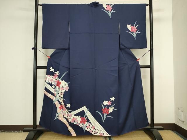 平和屋着物■訪問着　草花文　杜若　カキツバタ　正絹　逸品　DABK6991ya