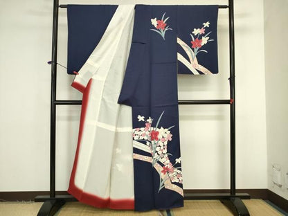 平和屋着物■訪問着　草花文　杜若　カキツバタ　正絹　逸品　DABK6991ya