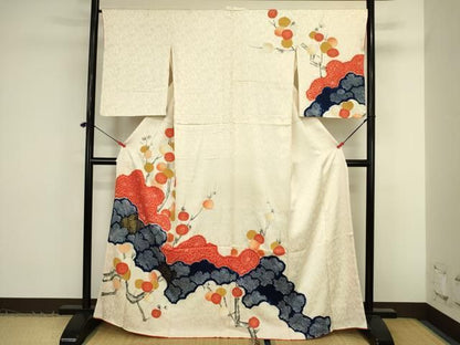 平和屋着物■訪問着　駒刺繍　絞り　枝花文　金彩　正絹　逸品　DABK6994ya