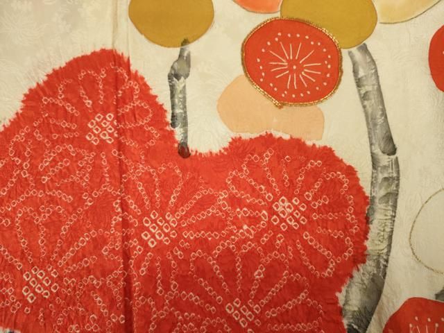 平和屋着物■訪問着　駒刺繍　絞り　枝花文　金彩　正絹　逸品　DABK6994ya
