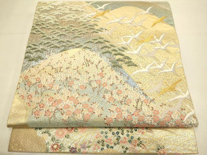 平和屋本店▼六通柄袋帯　連山薫風文　本金箔　正絹　逸品　DABK7521du
