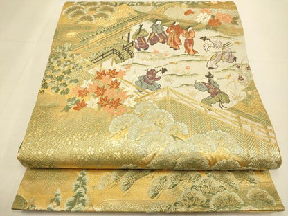 平和屋本店▼全通柄袋帯　宴遊絵巻文様　本金箔二重　正絹　逸品　DABK7522du