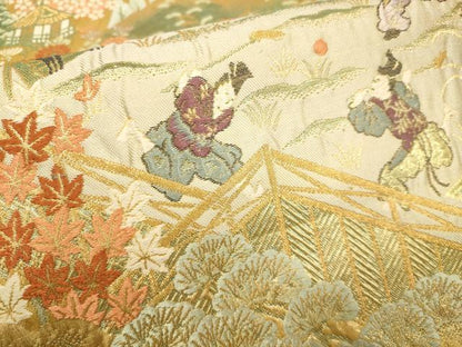 平和屋本店▼全通柄袋帯　宴遊絵巻文様　本金箔二重　正絹　逸品　DABK7522du
