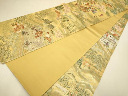 平和屋本店▼全通柄袋帯　宴遊絵巻文様　本金箔二重　正絹　逸品　DABK7522du