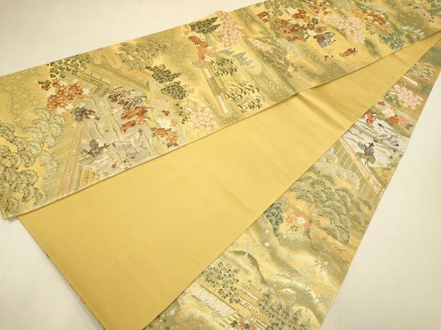 平和屋本店▼全通柄袋帯　宴遊絵巻文様　本金箔二重　正絹　逸品　DABK7522du