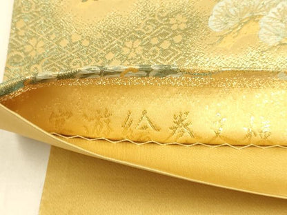 平和屋本店▼全通柄袋帯　宴遊絵巻文様　本金箔二重　正絹　逸品　DABK7522du
