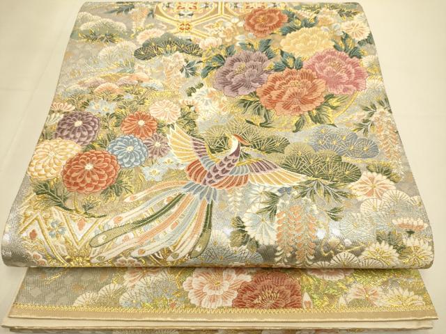 平和屋本店▼六通柄袋帯　唐織　献上松花丸文　本金　正絹　逸品　未使用　DABK7524du