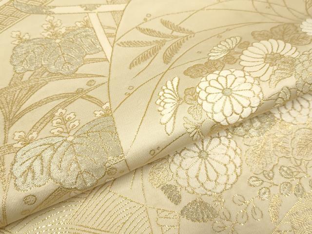平和屋本店▼六通柄袋帯　九百紋錦　草花文　本金箔蒔絵　正絹　逸品　DABK7525du