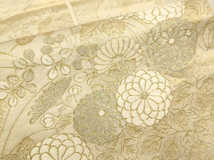 平和屋本店▼六通柄袋帯　九百紋錦　草花文　本金箔蒔絵　正絹　逸品　DABK7525du