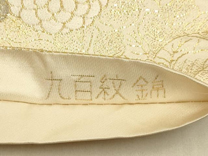 平和屋本店▼六通柄袋帯　九百紋錦　草花文　本金箔蒔絵　正絹　逸品　DABK7525du