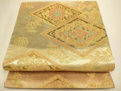 平和屋本店▼六通柄袋帯　花菱文　つづれ織　本金箔　正絹　逸品　DABK7526du