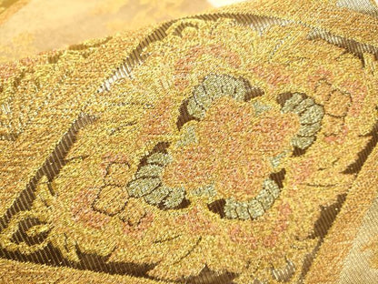 平和屋本店▼六通柄袋帯　花菱文　つづれ織　本金箔　正絹　逸品　DABK7526du
